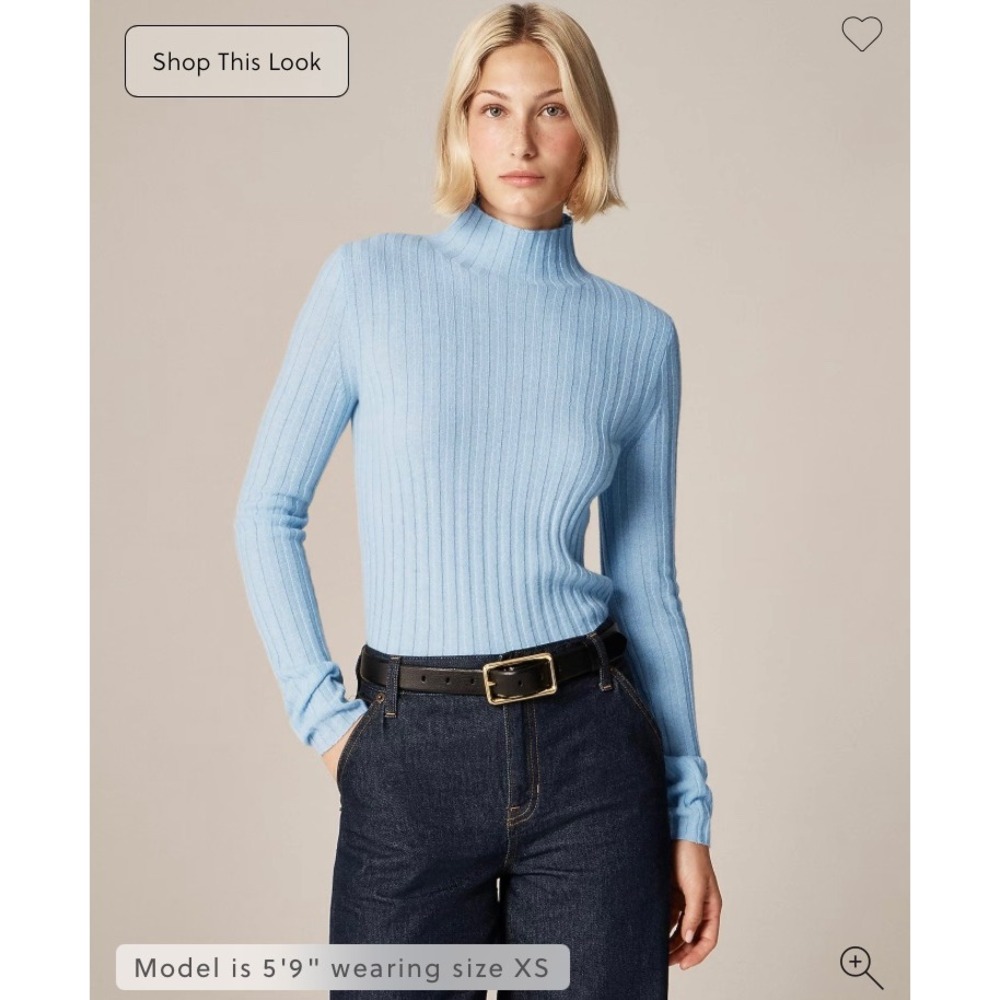 J.Crew Women 100% Cashmere Ribbed Mockneck Sweater Sky‎ Blue XXS CO326 NWT Flaw